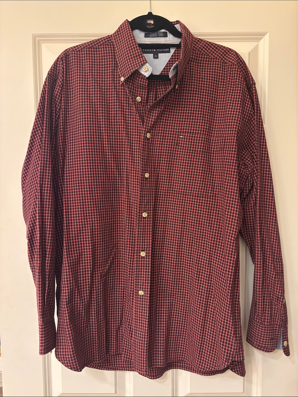 Tommy Hilfiger Men’s Burgundy Plaid Button-Down Shirt